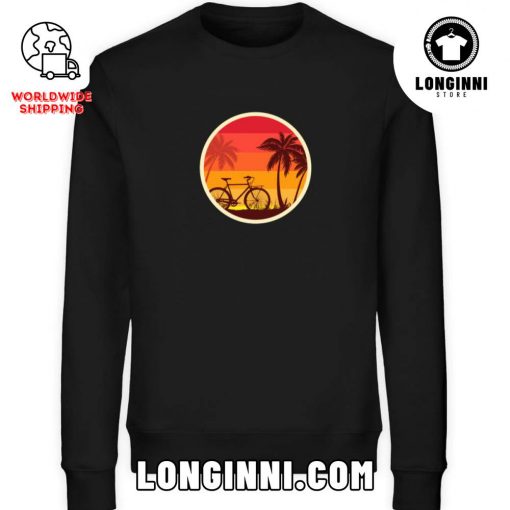 Beach Cycling Under Sunset With Coconut Tree Sweater Shirt