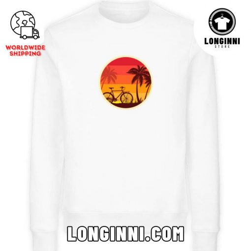 Beach Cycling Under Sunset With Coconut Tree Sweater Shirt