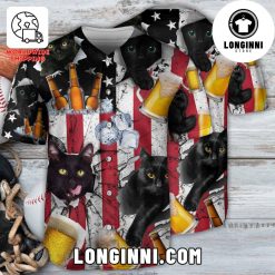 Beer And Black Cat American Flag Vintage Baseball Jersey For Men and Women 1