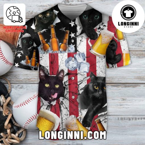 Beer And Black Cat American Flag Vintage Baseball Jersey