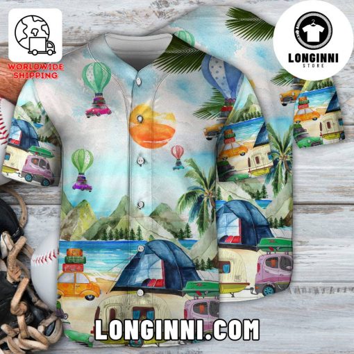 Camping Get High With Hawaiian Style Baseball Jersey