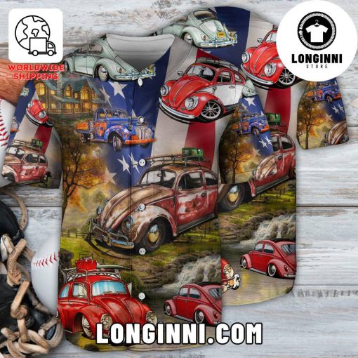 Camping Vintage Cars Baseball Jersey