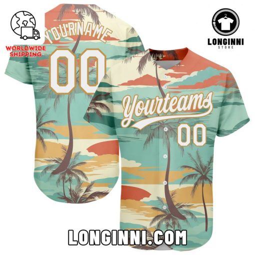Custom 3D Cartoon Hawaii Palm Trees Authentic Baseball Jersey