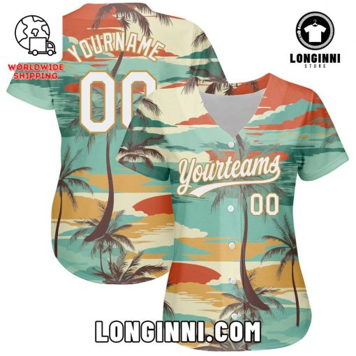 Custom 3D Cartoon Hawaii Palm Trees Authentic Baseball Jersey