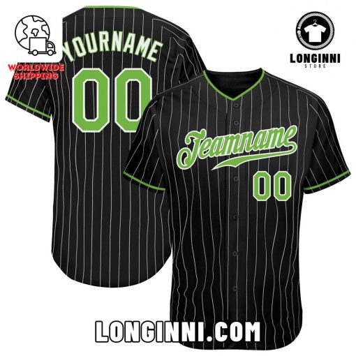 Custom Black White Pinstripe GreenWhite Authentic Baseball Jersey