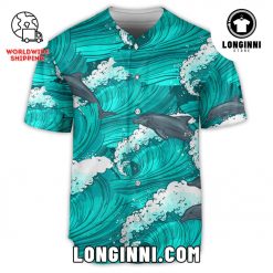 Dolphin With Wave Art Japanese Style Baseball Jersey