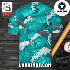 Dolphin With Wave Art Japanese Style Baseball Jersey