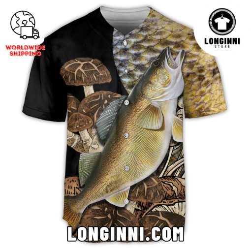 Fishing And Mushroom Art Style Baseball Jersey