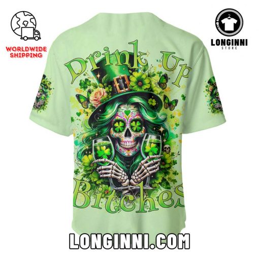 Irish Skull Drink Up Bitches Baseball Jersey