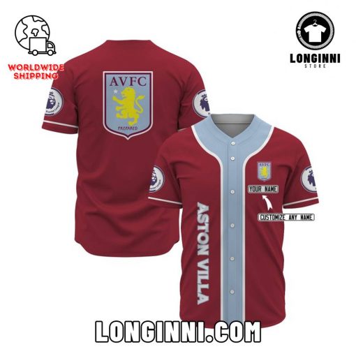 Aston Villa FC Custom Name Redwein-Blue Baseball Jersey