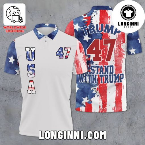 Donald Trump 47 Pro Trump American Flag Polo Shirt