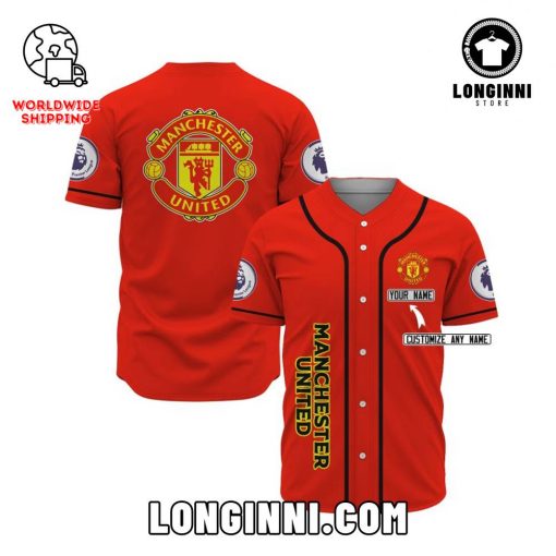 Manchester United FC Custom Name Red Baseball Jersey
