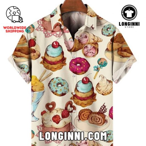 Dessert Food Art Print Colorful Hawaiian Shirt