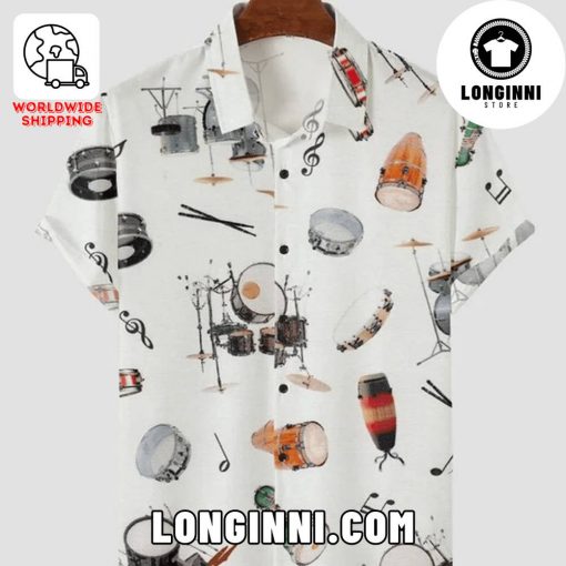 Musical Drum Printed Hawaiian Shirt