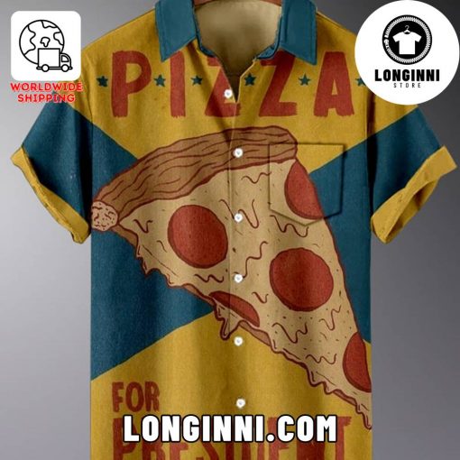 Vintage Pizza Poster Printed Pocket Hawaiian Shirt